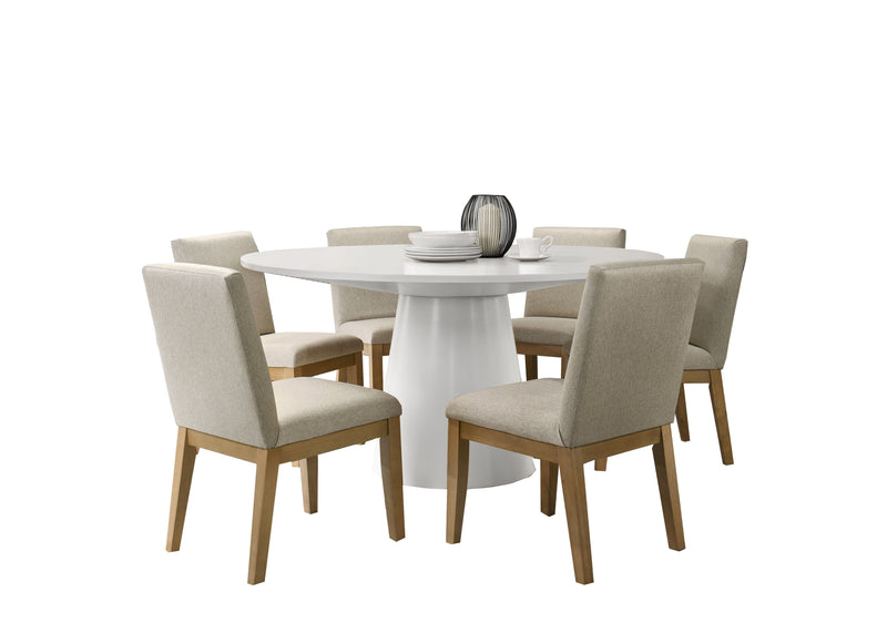 Jasper - 7 Piece Round Dining Table Set With Driftwood Finish Chairs - White