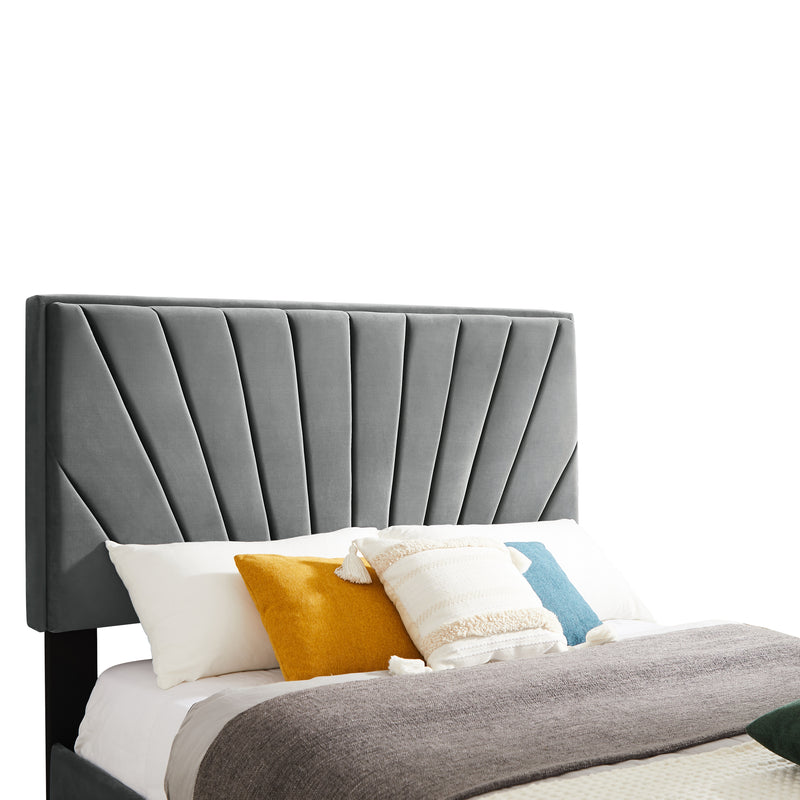 B108 Full bed with one nightstand, Beautiful line stripe cushion headboard , strong wooden slats + metal legs with Electroplate