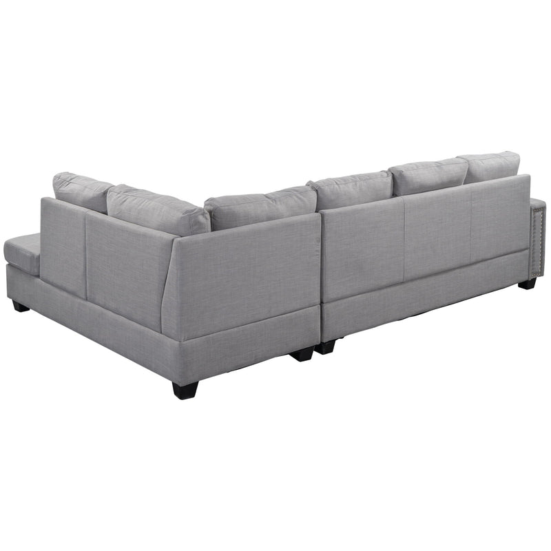 Reversible Sectional Sofa Space Saving With Storage Ottoman Rivet Ornament L-Shape Couch For Large Space Dorm Apartment