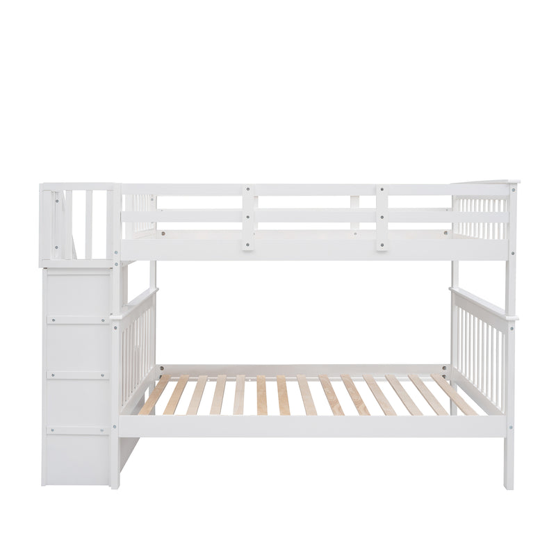 Stairway Full-Over-Full Bunk Bed with Storage and Guard Rail for Bedroom, Dorm, White color(OLD SKU :LP001110AAK)