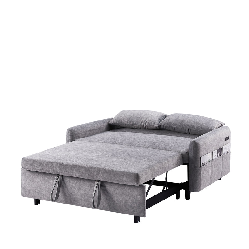 Pull Out Sleep Sofa Bed Loveseats Sofa Couch With Adjsutable Backrest, Storage Pockets, 2 Soft Pillows, USB Ports For Living Room, Bedroom, Apartment, Office