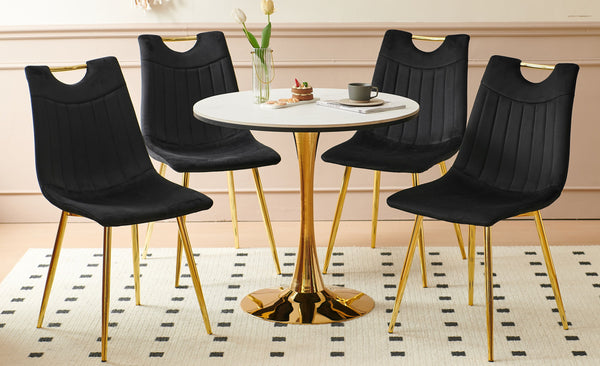 5 Pieces Dining Set, Table Metal Leg Mid-Century Dining Table For 4 - 6 People With MDF Table Top, Pedestal Dining Table, End Table Leisure Coffee Table - Gold / Black