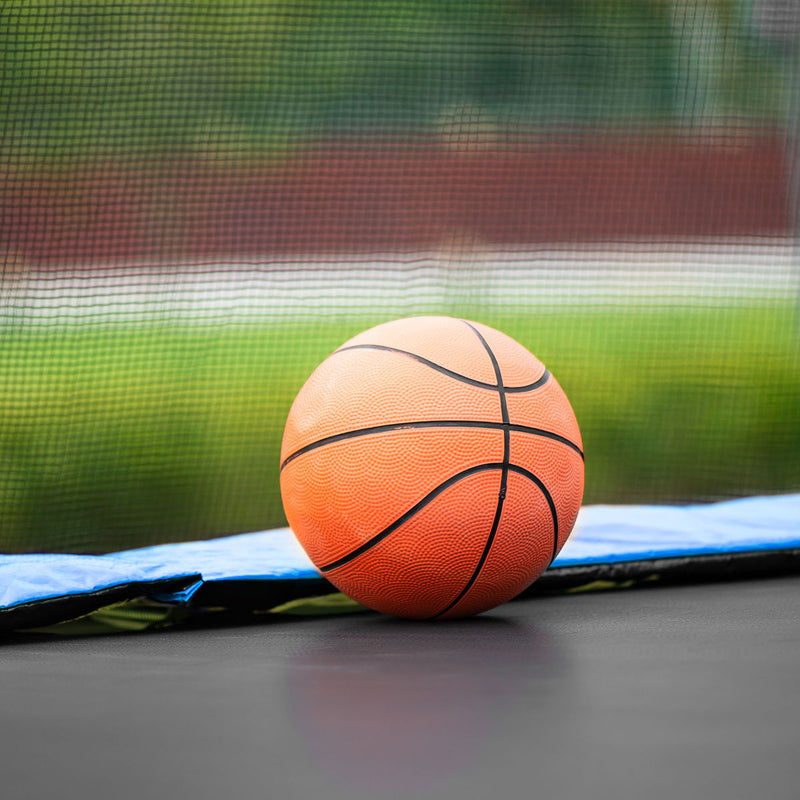 10Ft Trampoline With Basketball Hoop Inflator And Ladder (Inner Safety Enclosure) - Blue