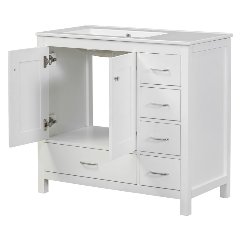 Bathroom Vanity With Ceramic Sink Combo, Abundant Storage Cabinet -2 Soft-Close Doors And 5 Drawers