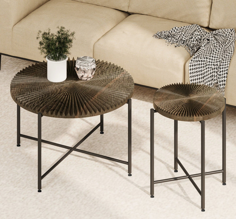 Radial - Pattern Coffee And End Table Set Waterproof Cover, Distressed Cylindrical Design (Set of 2)