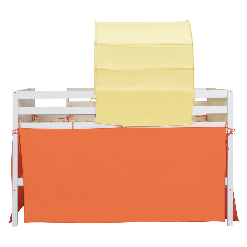 Twin Size Loft Bed with Tent and Tower  and  Three Pockets- Orange