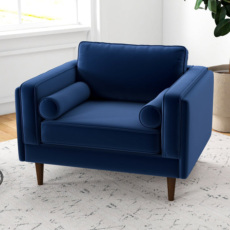 Amber - Lounge Chair Velvet - Brown / Navy Blue