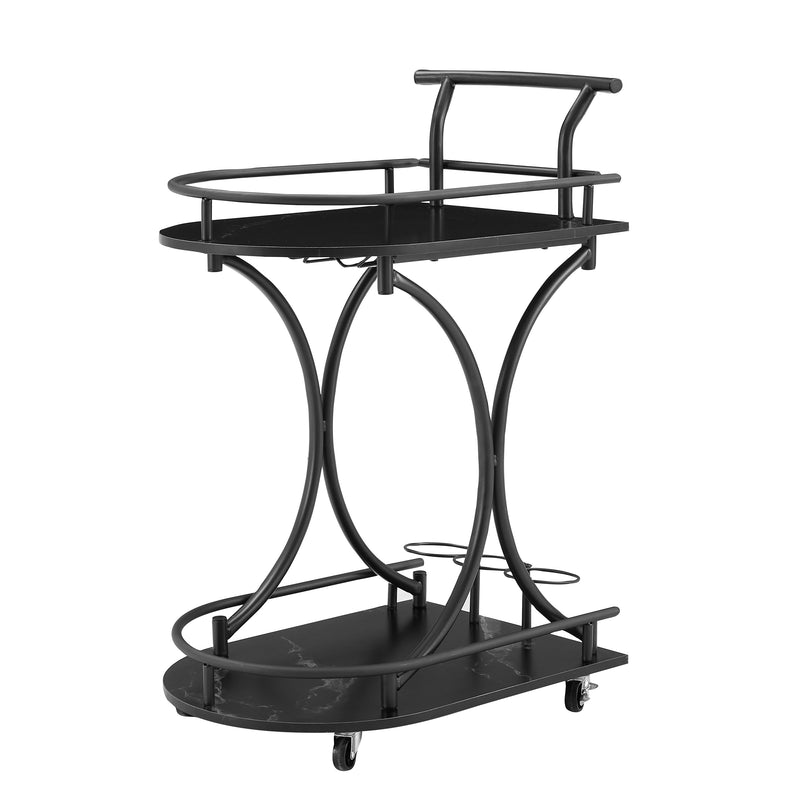 2 Tier Bar Cart, Slide Bar Serving Cart, Retro Style Wine Cart For Kitchen, Beverage Cart With Wine Rack And Glass Holder, Rolling Drink Trolley For Living Room, Dining Room - Black