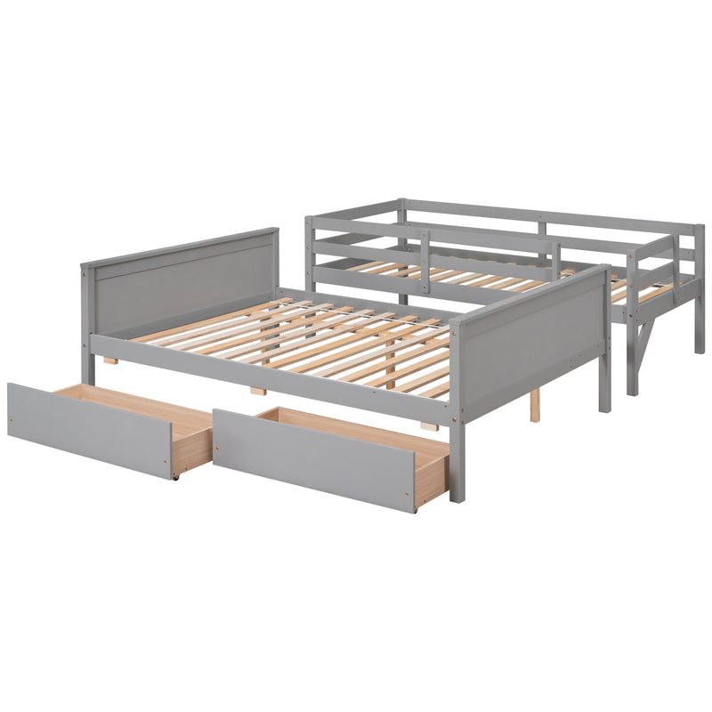 Twin over Full Bunk Bed with 2 Drawers,Slide,Shelves Grey