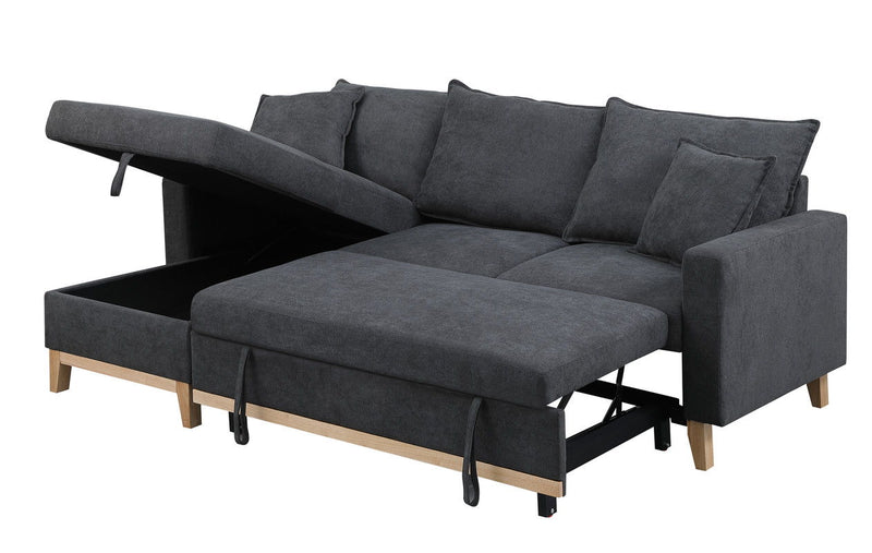 Colton - Woven Reversible Sleeper Sectional Sofa With Storage Chaise - Dark Gray