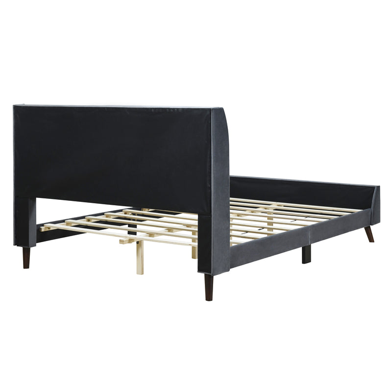 Queen Size Upholstered Platform Bed, Velvet, Gray