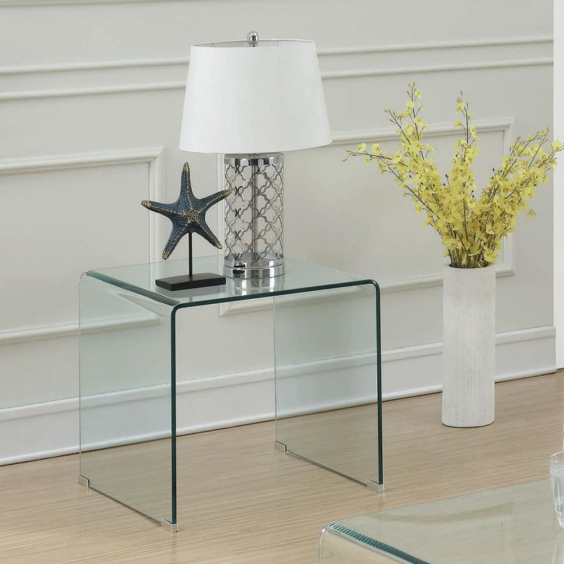 Ripley - Squared Tempered Bent Glass Side End Table - Clear - Atlantic Fine Furniture Inc