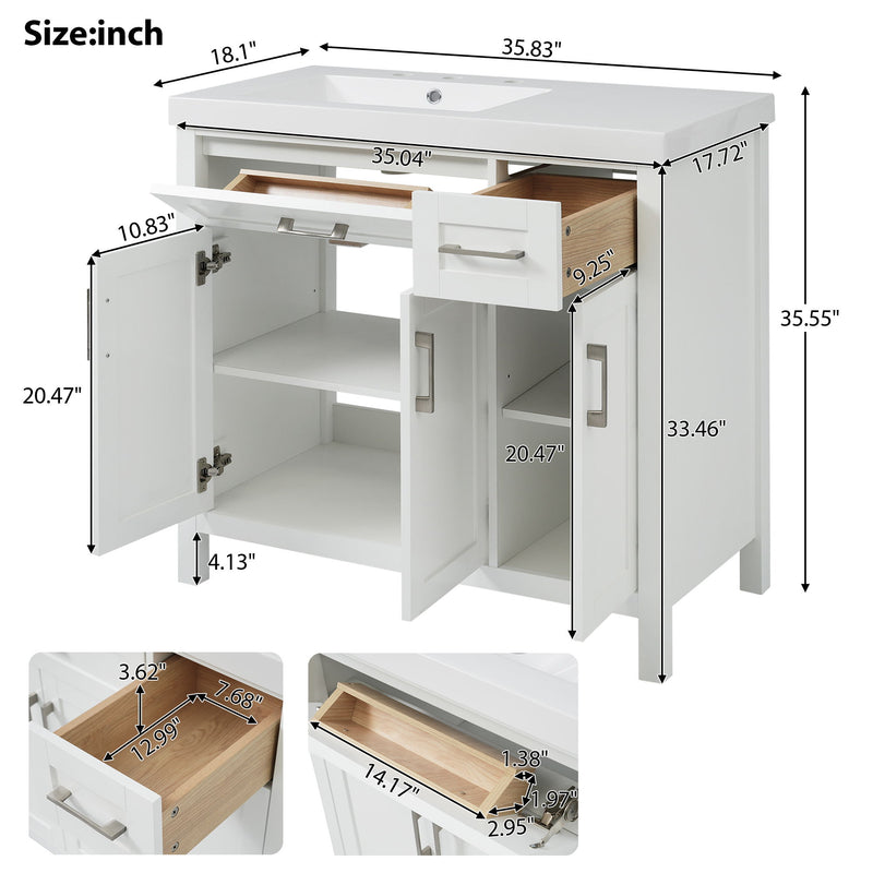 Bathroom Vanity Cabinet With Resin Integrated Sink - 2 Drawers, 3 Doors