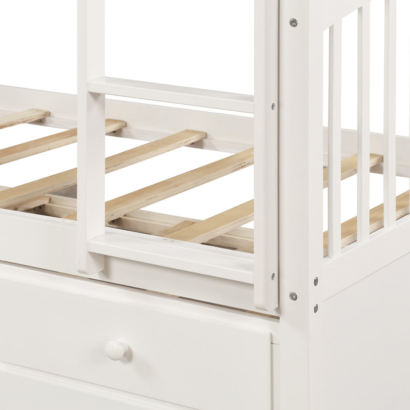 Twin Bunk Bed with Ladder, Safety Rail, Twin Trundle Bed with 3 Drawers for Teens Bedroom, Guest Room Furniture(White)(OLD SKU :LP000071AAK)