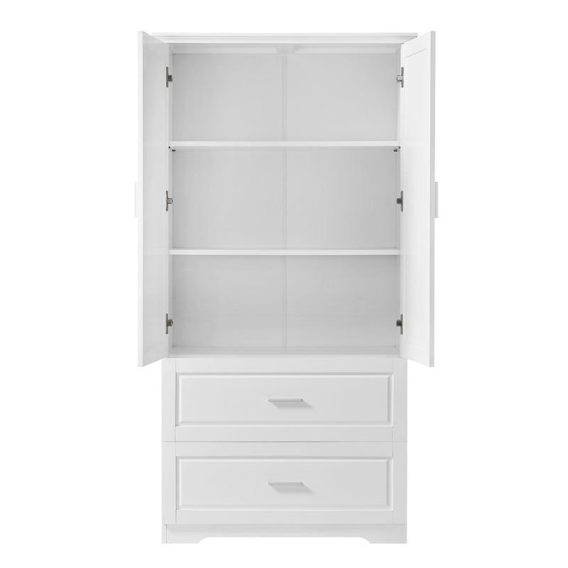 Tall Bathroom Storage Cabinet, With Two Doors And Drawers, Adjustable Shelf, MDF Board - White