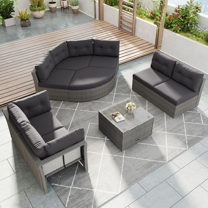 Patio Furniture Set Outdoor Furniture Daybed Rattan Sectional Furniture Set Patio Seating Group With Cushions And Center Table For Patio, Lawn, Backyard, Pool - Gray