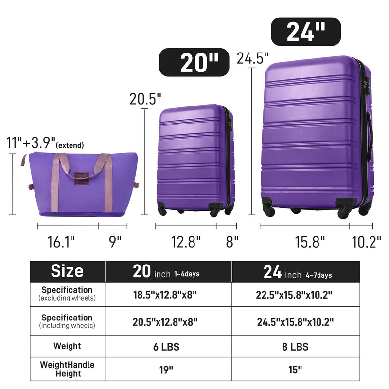 Hardshell Luggage Sets 2 Pieces + Bag Spinner Suitcase With Tsa Lock Lightweight 20" / 24"