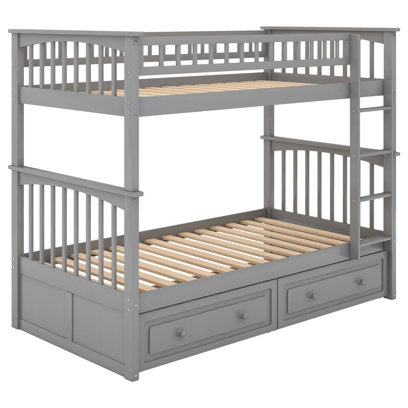 Twin over Twin Bunk Bed with Drawers, Convertible Beds, Gray(Old SKU: SM000240AAE-1)