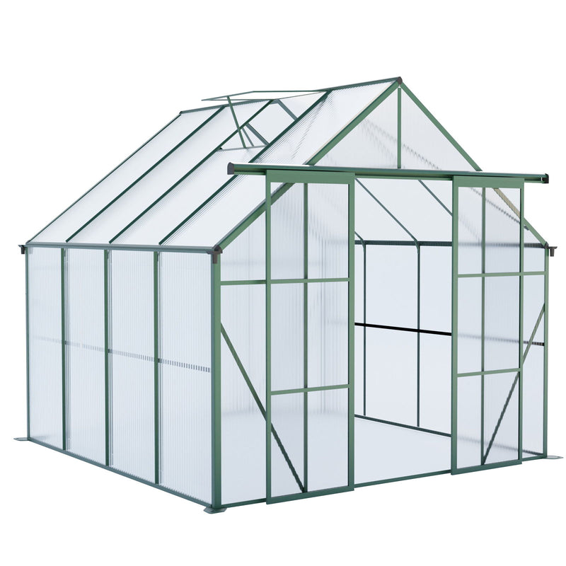 Double Door Polycarbonate Greenhouse Raised Base And Anchor Aluminum Heavy Duty Walk In Greenhouses For Outdoor Backyard In All Season