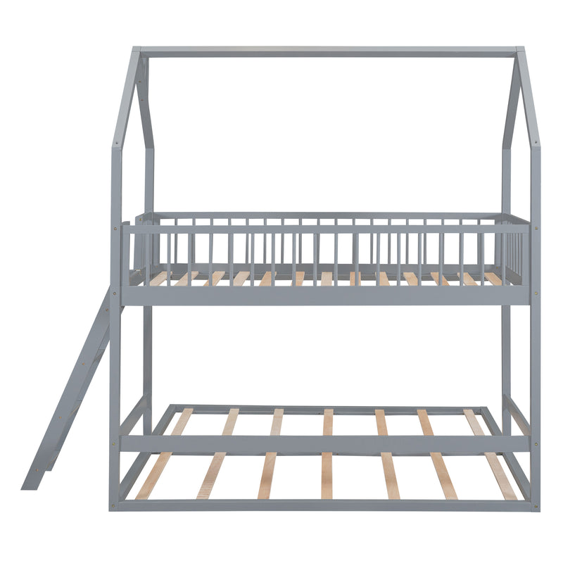 Twin Over Twin-Twin House Bunk Bed with Extending Trundle and Ladder