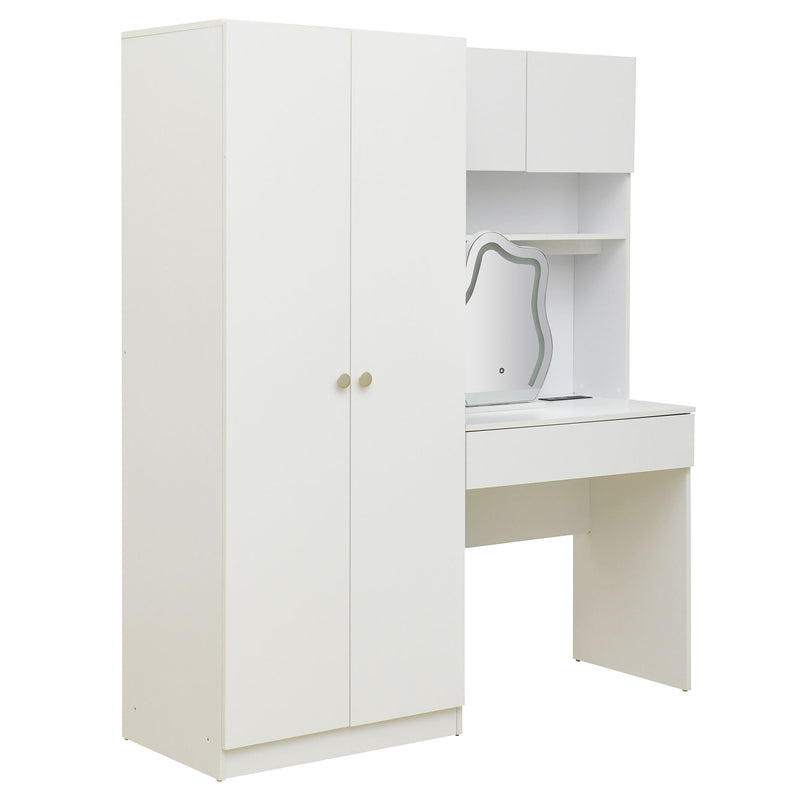 2 Door Storage Vanity Wardrobe For Bedroom With Makeup Mirror And Drawers - White