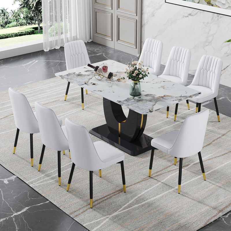 Table and chair set, modern dining table, patterned table top and black MDF leg table, soft and comfortable dining chair, perfect for dinner, meetings, home and office decor