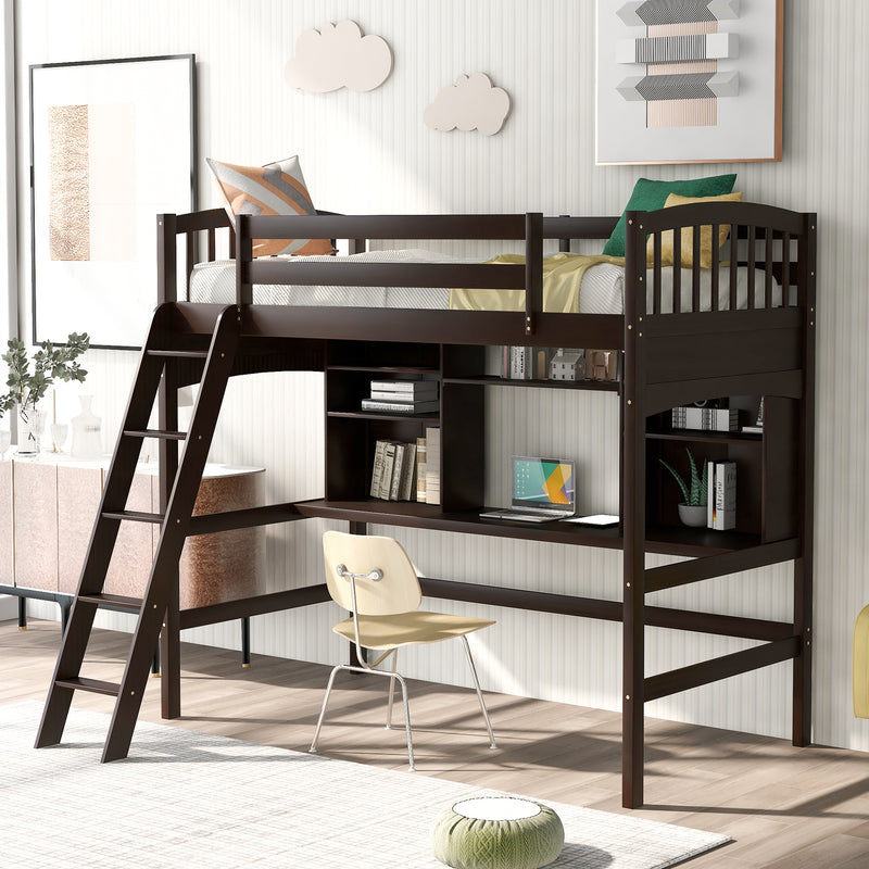 Twin size Loft Bed with Storage Shelves, Desk and Ladder, Espresso(OLD SKU :LP000140PAA)