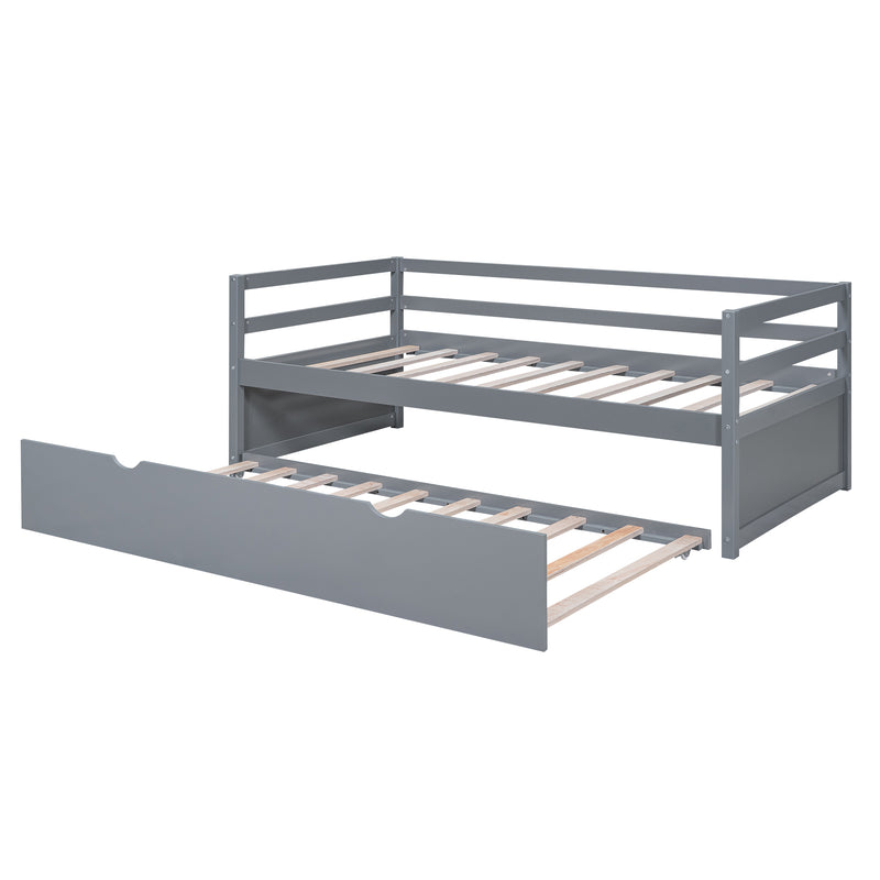 Twin Size Wood Daybed with Twin Size Trundle, Gray