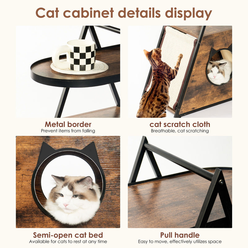 Cat House, End Table.Wood Cat Condo Pet Furniture - Black / Vintage