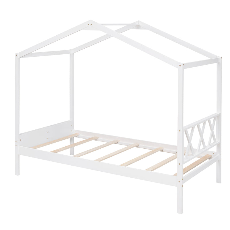 Twin Size Wood House Bed with Storage Space, White(OLD SKU: LP000001AAK)