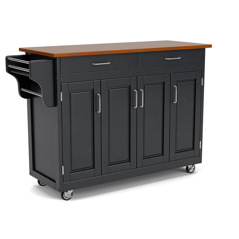 Create-A-Cart - 4 Doors Kitchen Cart With Oak Wood Top