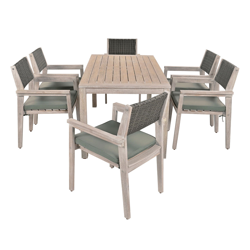 Outdoor Dining Set Patio Dining Table And Chairs With Rattan Backrest And Removable Cushions For Patio And Backyard - White Washed