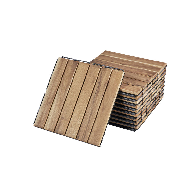 Interlocking Deck Tiles Striped Pattern, Square Acacia Hardwood Outdoor Flooring For Patio, Bancony, Pool Side