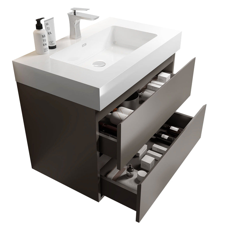 Alice - Bathroom Vanity With Sink, Large Storage Wall Mounted Floating Bathroom Vanity For Modern Bathroom, One-Piece Sink Basin Without Drain And Faucet