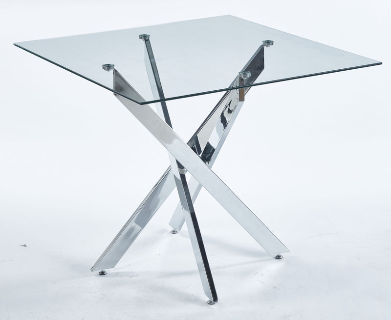 Dining Table With Cross Metal Leg And Tempered Glass, Modern Space Saving Kitchen Table For Living Room Legs, Square Table