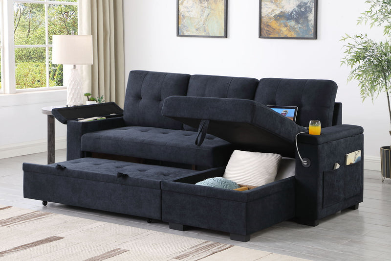 Ashlyn II - 84"W Woven Fabric Reversible Sleeper Sectional Sofa with Storage Chaise