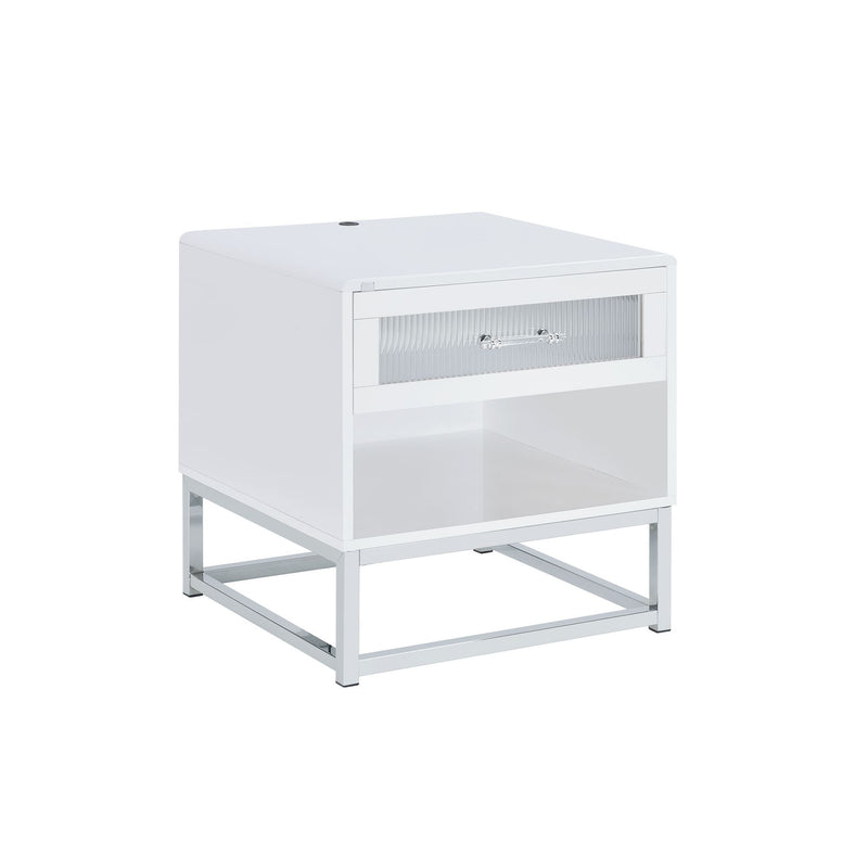 Chandra - End Table With LED And Battery Pack - Glossy White