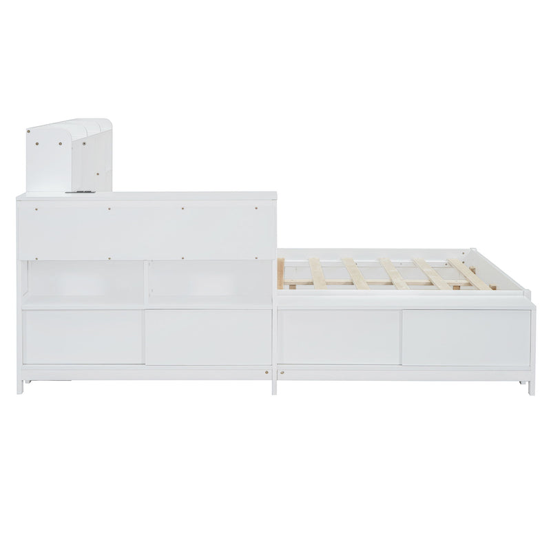 Platform Bed With Multi Functional Storage Space, Nightstand, 2 Drawers, USB Ports And Desk