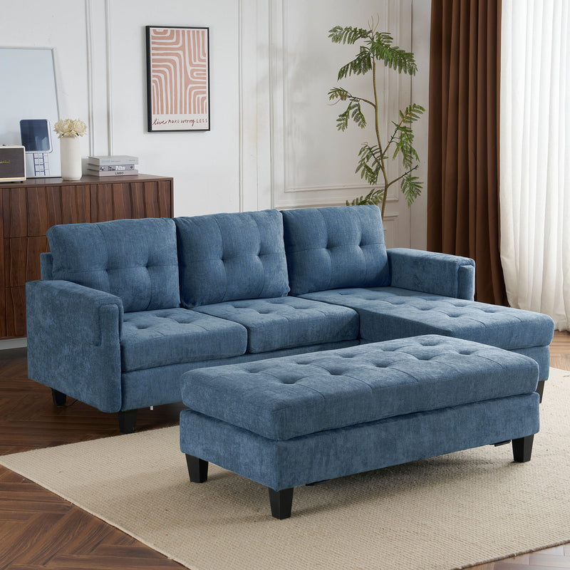 L Shaped Sofa Sectional Couch Sofa Bed With Two USB Ports, A Movable Ottoman And A Reversible Chaise Lounge For Living Room