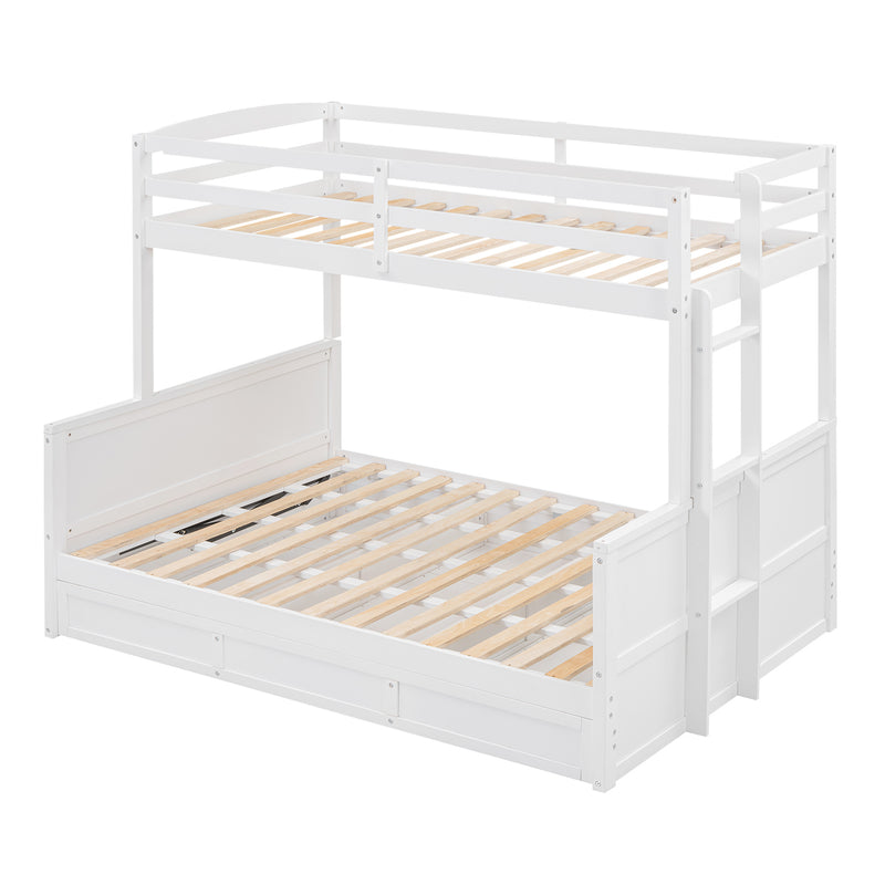 Wood Twin over Full Bunk Bed with Hydraulic Lift Up Storage, White