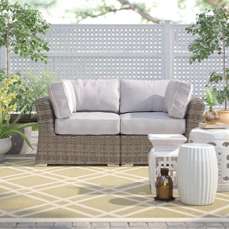 Elegant Wide Outdoor Wicker Loveseat With Plush Cushions Perfect For Cozy Gatherings - Gray / Gray Mix