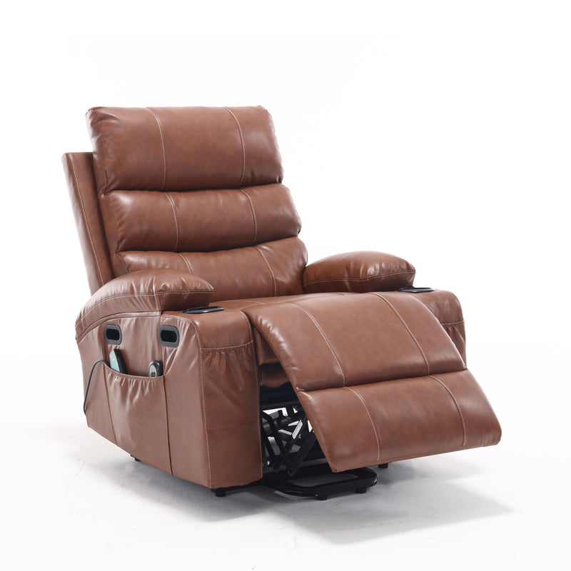 Large Size Electric Power Lift Recliner Chair Sofa For Elderly, 8 Point Vibration Massage And Lumber Heat, Remote Control, Side Pockets And Cup Holders