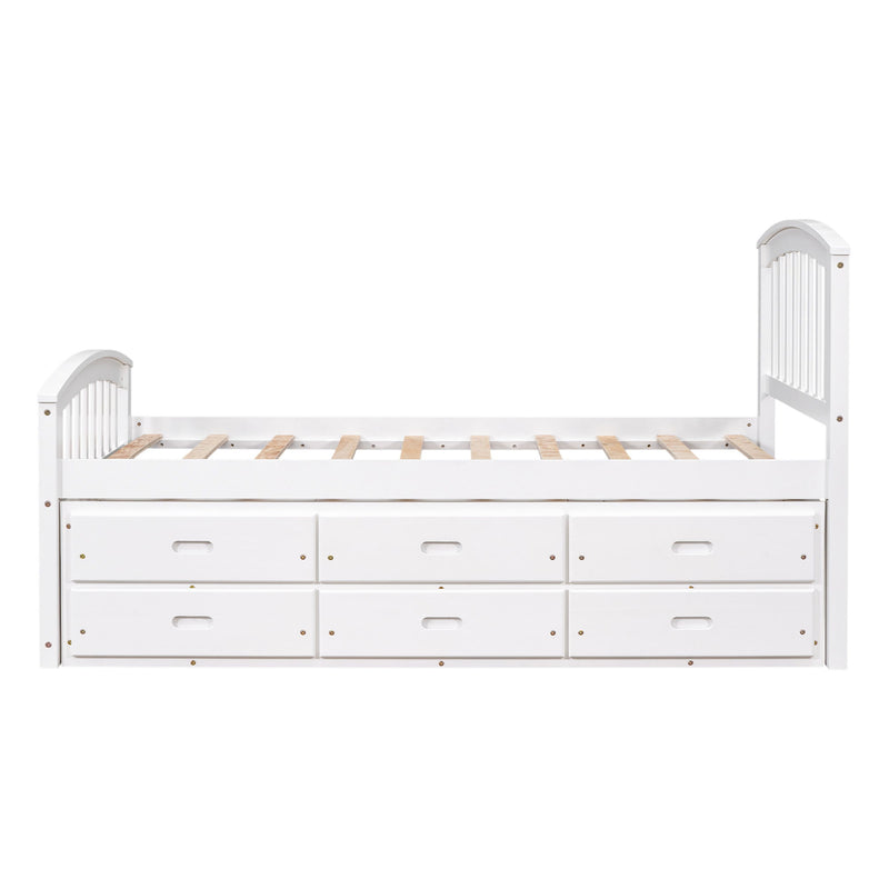 Platform Storage Bed Solid Wood Bed With 6 Drawers