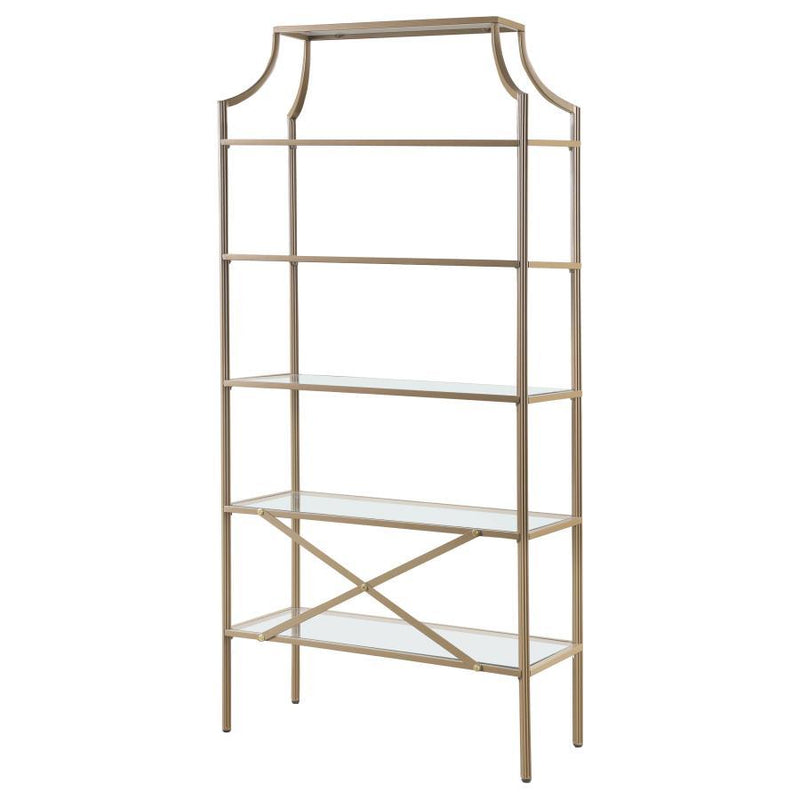 Serena - 5-Shelf Glass Bookshelf - Gold