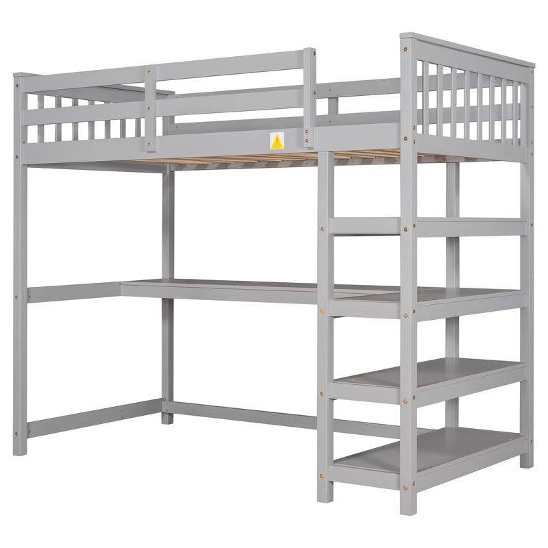 Twin Size Loft Bed with Storage Shelves and Under-bed Desk, Gray(OLD SKU:SM000245AAE-1)