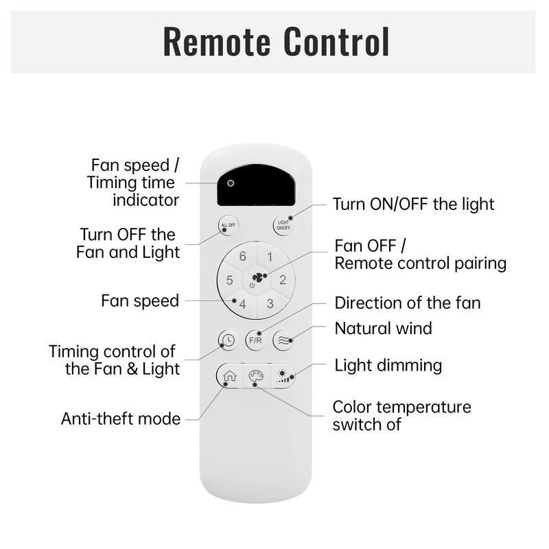 Indoor Ceiling Fan With 5 ABS Blades Remote Control Reversible Dc Motor For Living Room