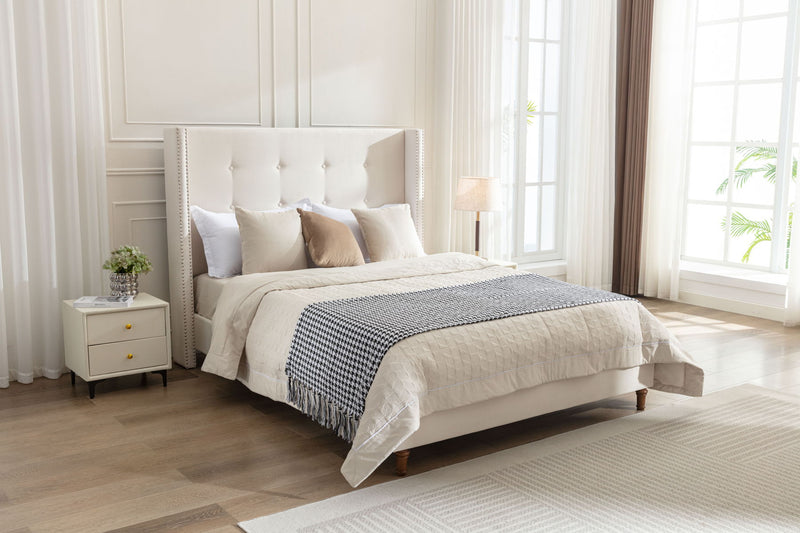 Peyton - Upholstered Bed With 54" High Headboard, Traditional Hand Buttoned Tufting