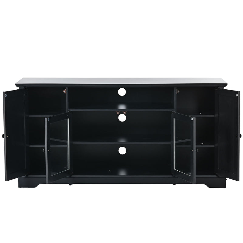 TV Stand For TV Up To 65In With 2 Tempered Glass Doors Adjustable Panels Open Style Cabinet, Sideboard For Living Room