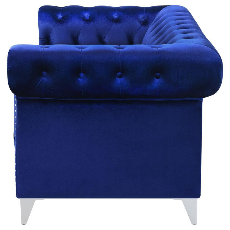 Bleker - Upholstered Tuxedo Arm Tufted Loveseat - Blue