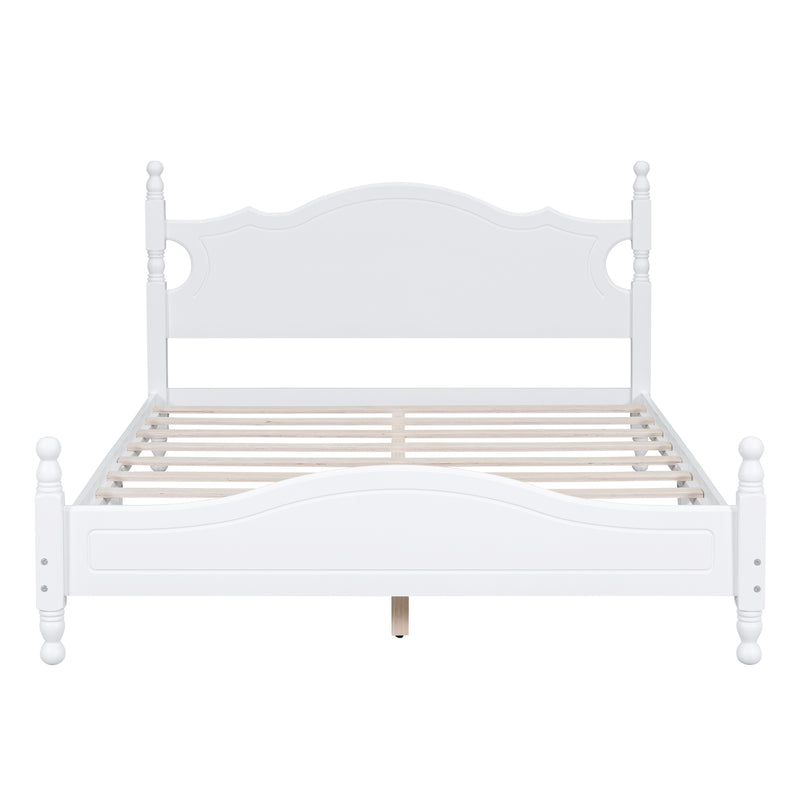 Queen Size Wood Platform Bed Frame,Retro Style Platform Bed with Wooden Slat Support,White